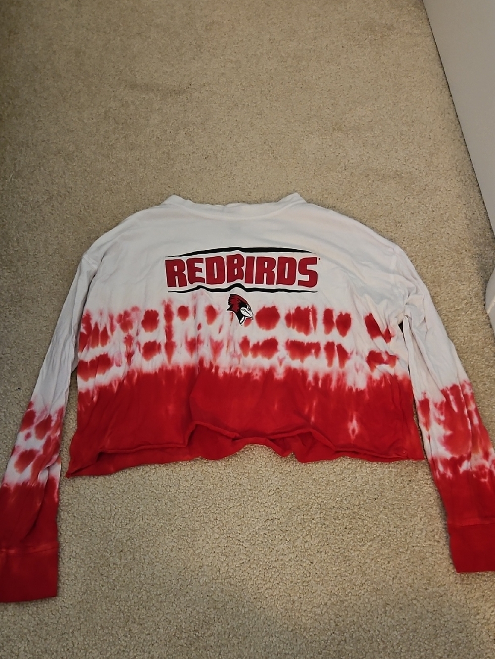 Illinois State University Redbirds Tie-Dye Cropped Long Sleeve Top - Red & White